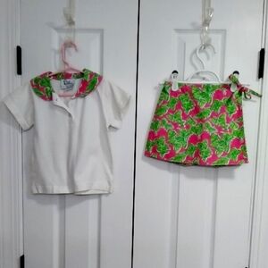 Lilly Pulitzer Kids White Top and Pink Green Culotte Set